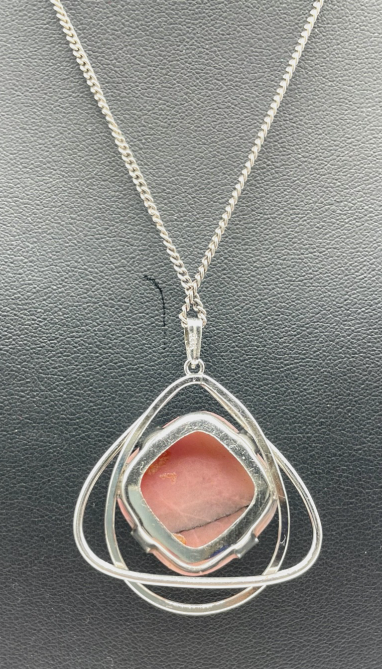 70er J Design 835 Silber Anhänger Rhodochrosit Cabochon Amulett an Silber Kette3