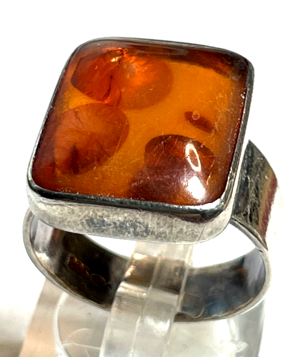 Fischland 835 AG Ring Bernstein Cabochon RG 52 Ø 16,5 solide Qualität vintage2