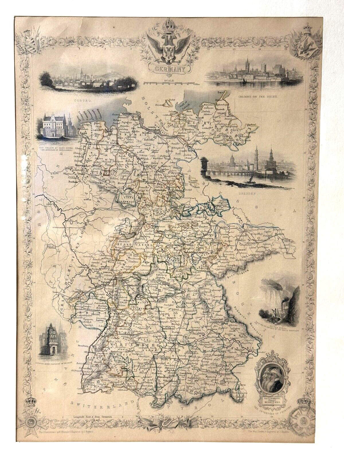 Landkarte Germany Deutschland 1853 - Stahlstich mit Städteansichten - J. Rapkin1
