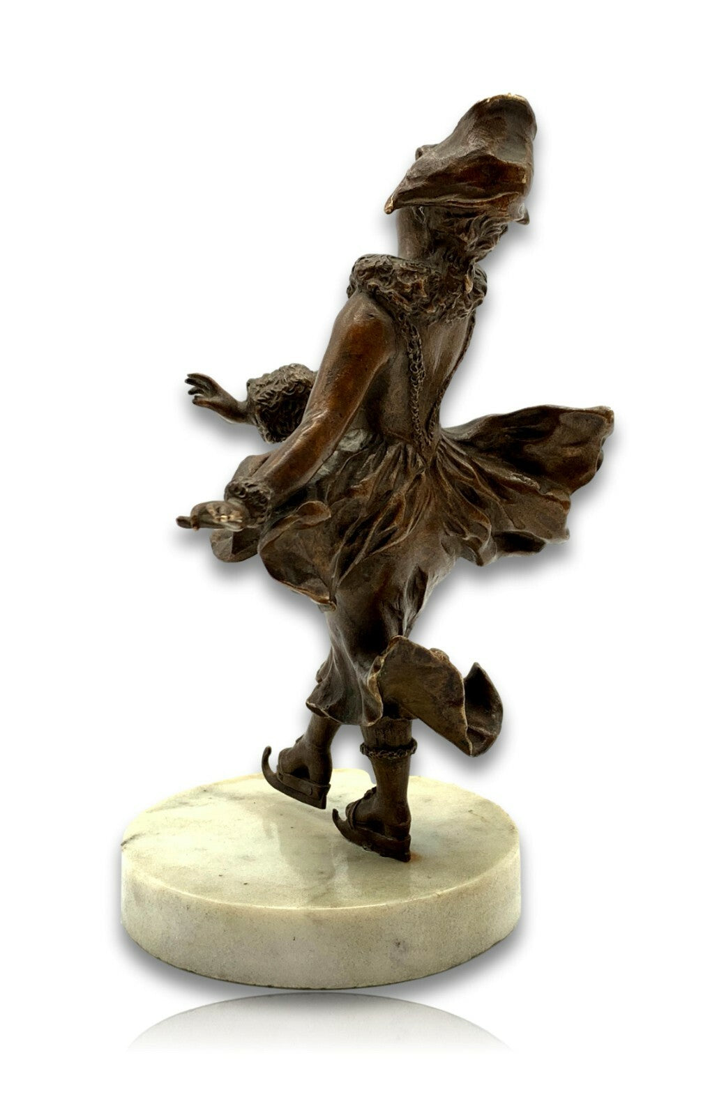 Jugendstil Bronze - Schlittschuhfahrerin - Figur mit Marmorsockel - um 1900/102