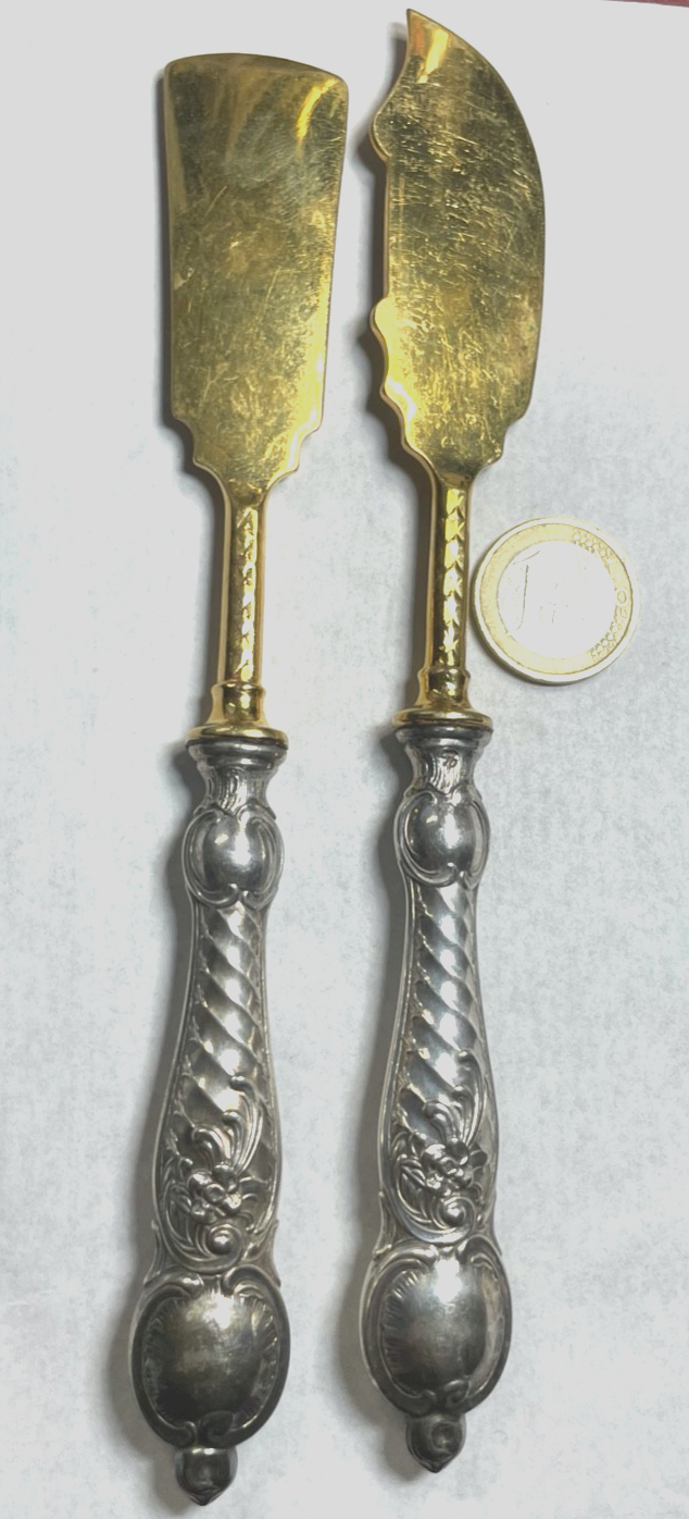 Antik WMF Historismus Vorleger Buttermesser + Käsemesser versilbert + vergoldet7