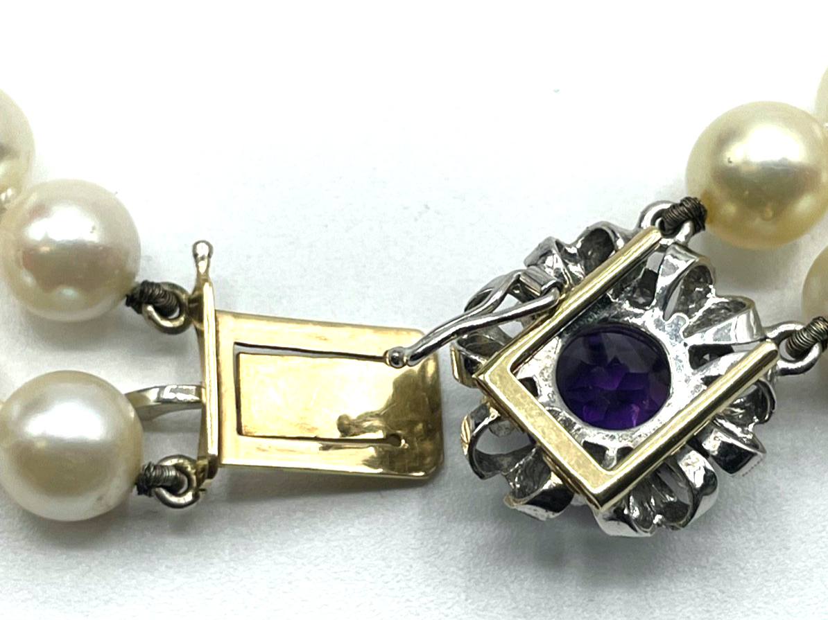 Bicolor 585 Gold Brillanten + Amethyst an 2 reihiger Akoya Perlenkette Ø 7 mm4