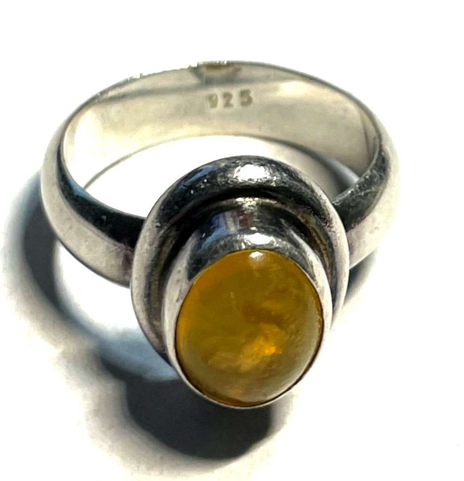 925 Silber Ring Bernstein Cabochon oval RG 54 Ø 17 mm solide Qualität gepflegt1