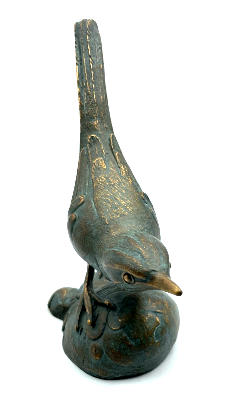 Strassacker Bronze Plastik mit Patina Vogel vollplastisch H 17 cm mit Stempel1