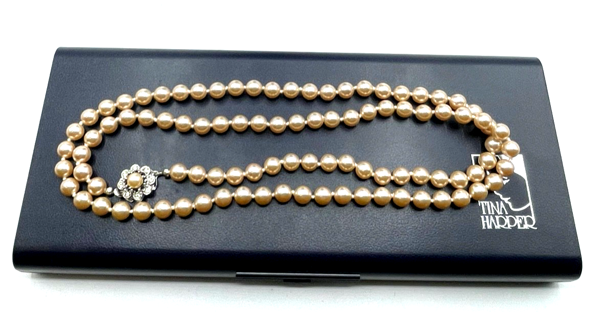 Vintage Tina Harper 68 cm Perlenkette apricot Ø 7,5 mm mit Box Modeschmuck gepfl3