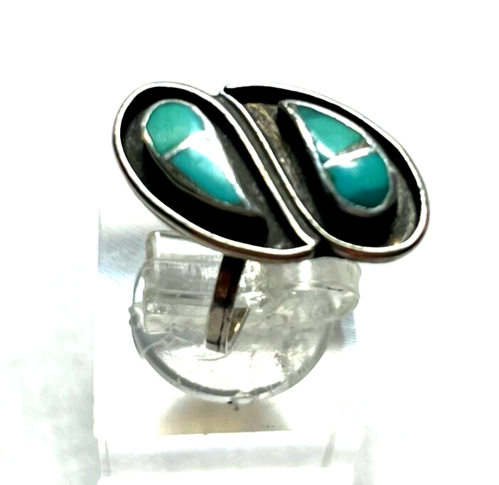 925 Sterling Silber Ring Indianerschmuck Türkis Navajo Handarbeit RG 532