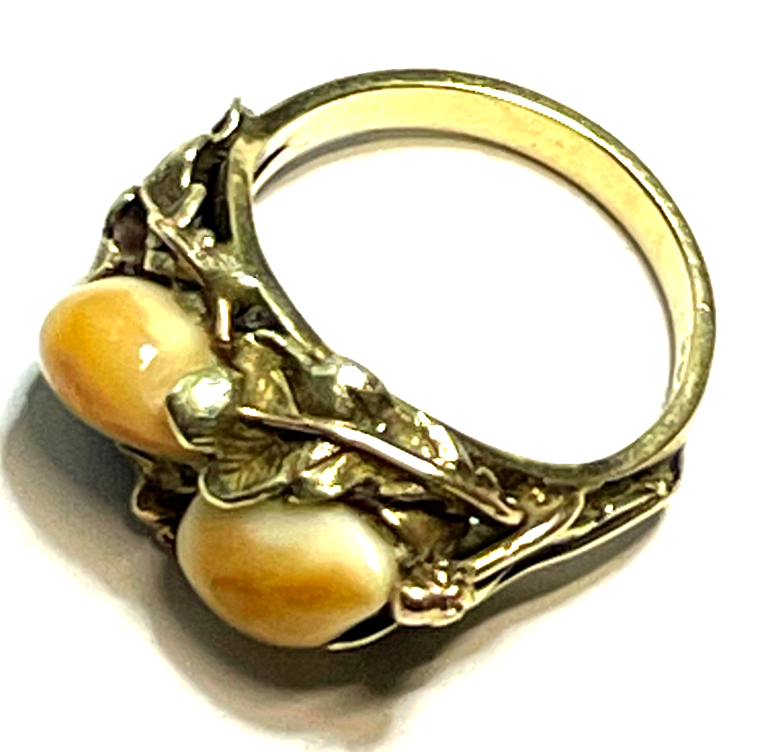 585 Gold 14 K antik Ring mit 2 x Grandel  RG 49 Ø 15,6 mm sehr apart  + gepflegt5