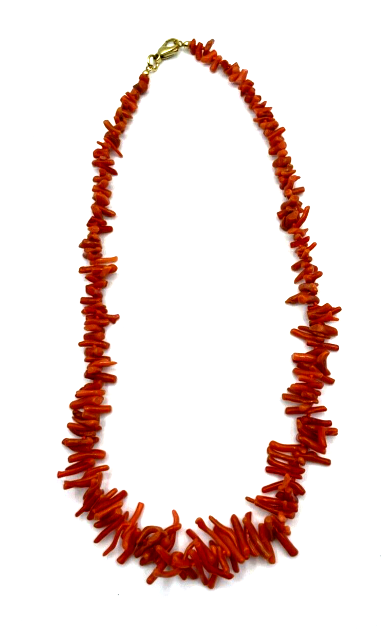 Edle vintage Korallenkette Stäbchen Koralle Collier Verlauf L 44 cm Lachsfarbig3