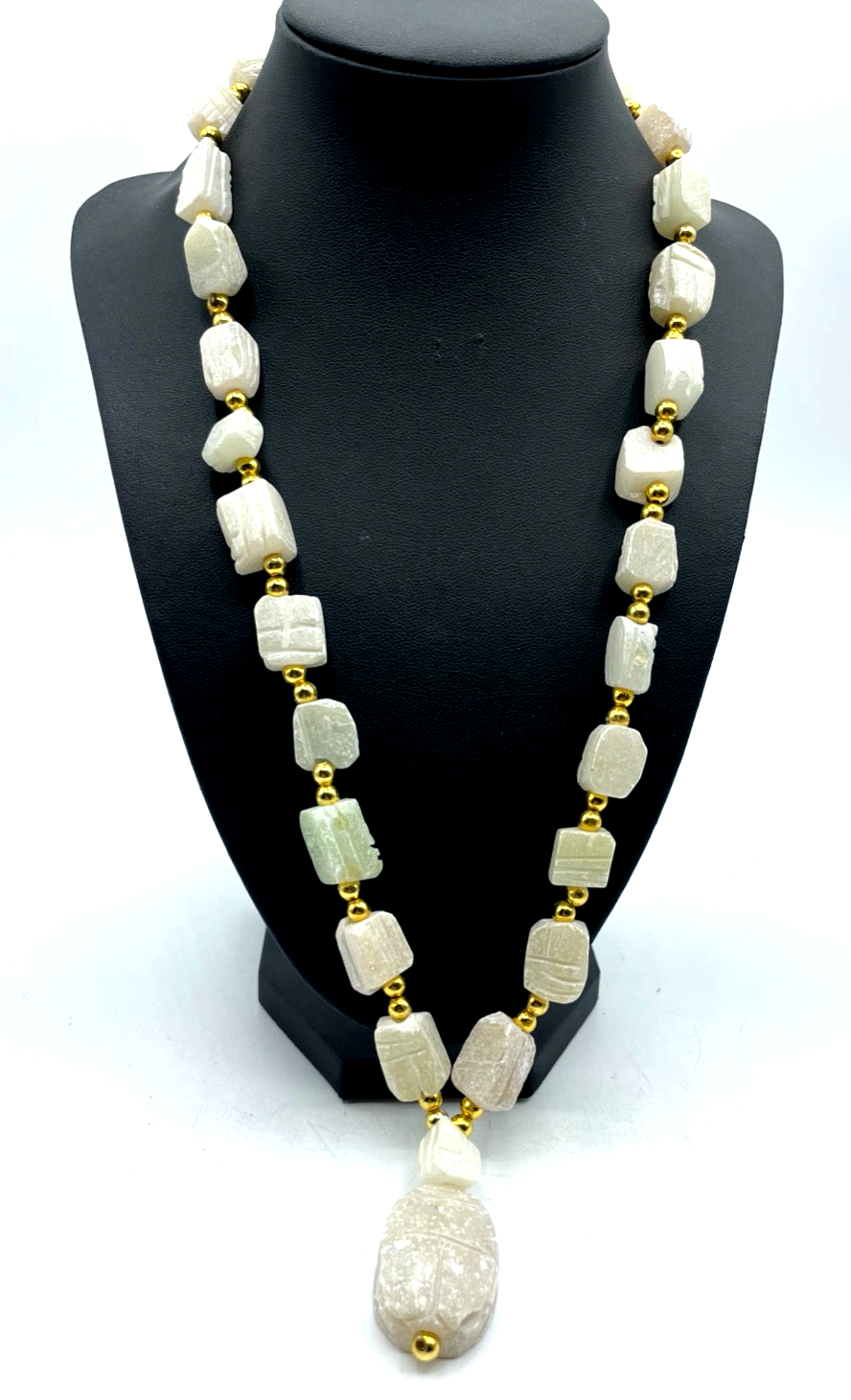 Stattliche Ägypten Halskette Alabaster Cluster Handarbeit Skarabäus Kette0