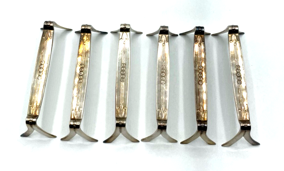 6 Stück versilberte WMF Messerbänkchen Jugendstil Straussenmarke Rosen Muster2