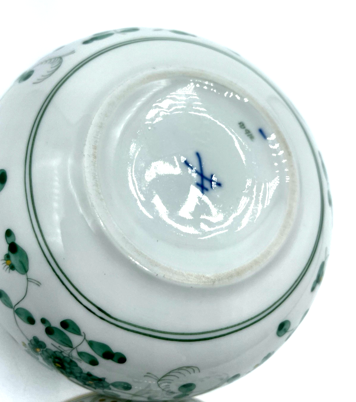 Vintage Meissen Porzellan Deckeldose Dose  indisch grün Ø 12,5 cm  1A Zustand7