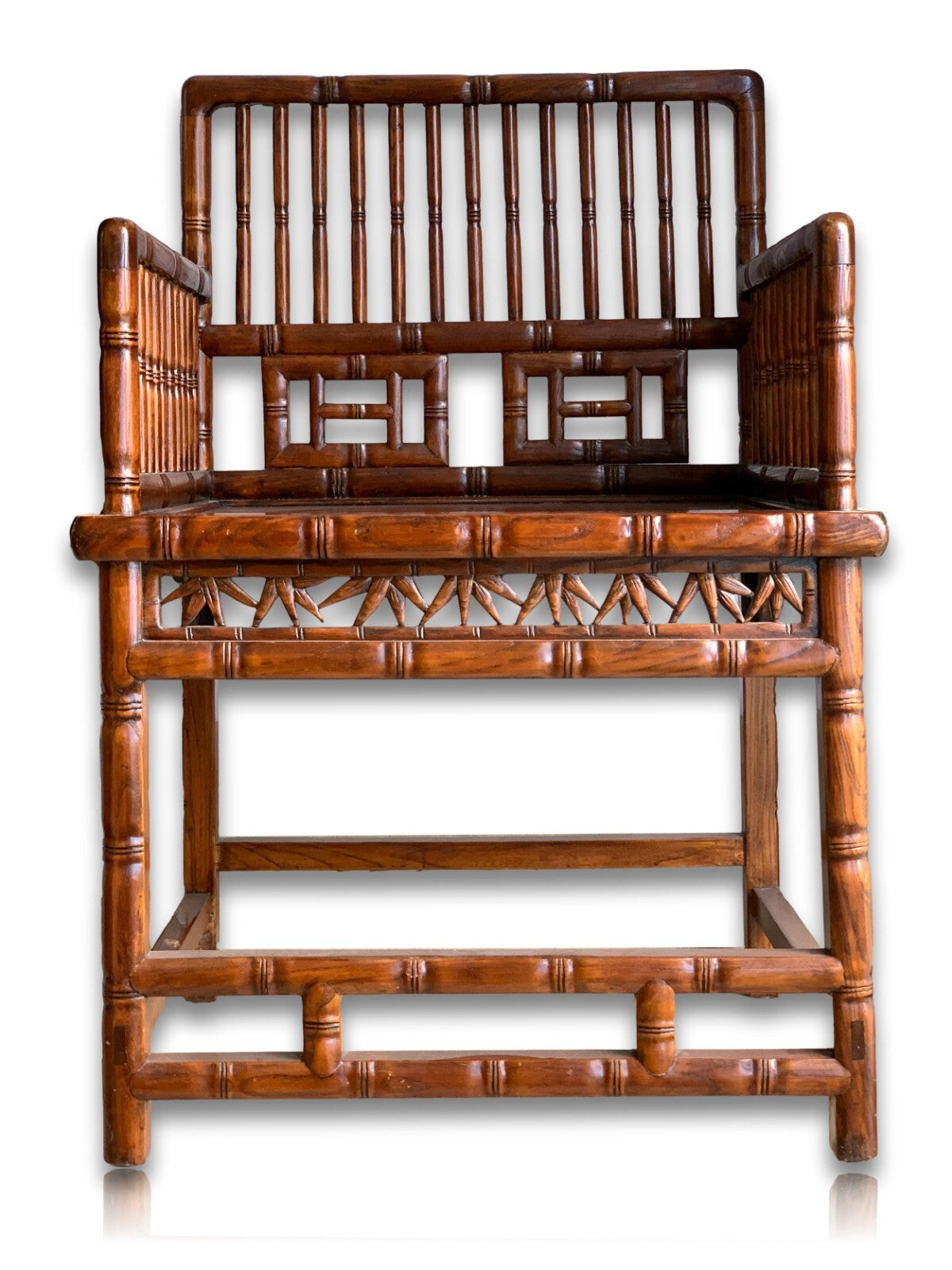 Alter asiatischer Bambusstuhl - Bambus Armlehnstuhl - Schnitzerei - Handarbeit5