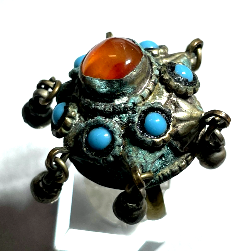 Antik Berber Schmuck prächtiger Ring Handarbeit Achat Türkis Patina Ø 17mm RG 543