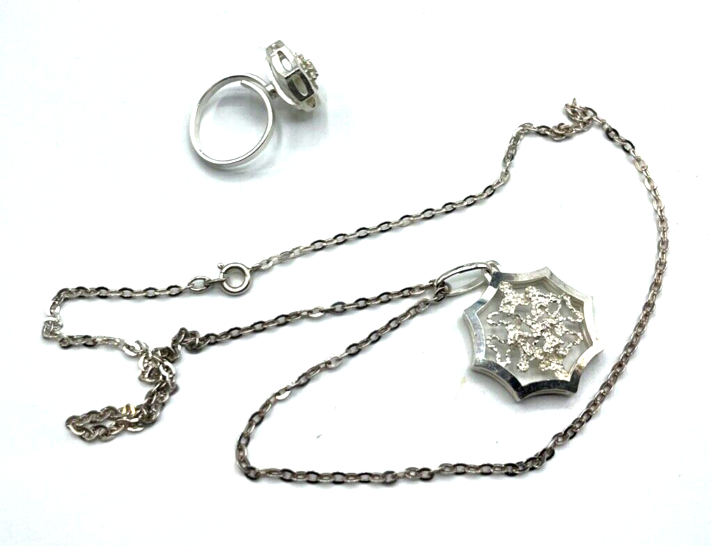 Designer Set 925 Silber Ring + Silber Kette + Anhänger offene Ringschiene neuw.1