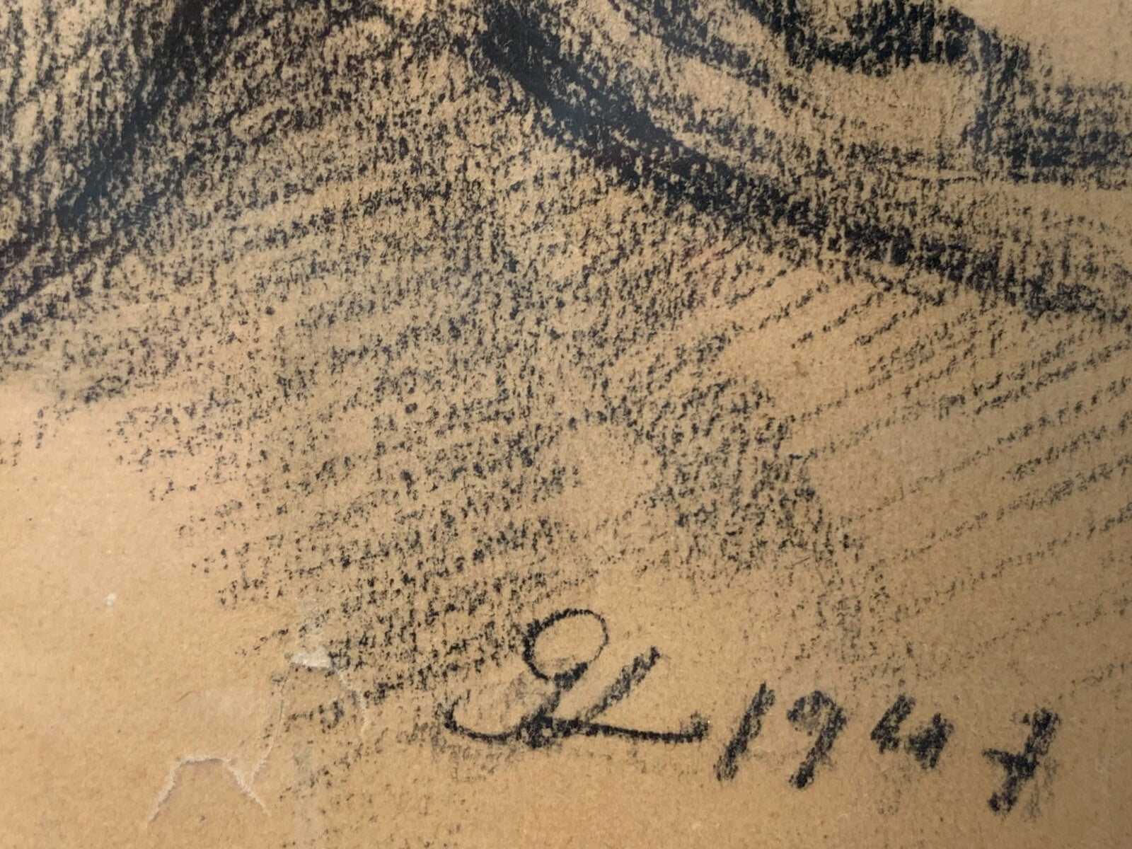 Soldaten Portrait Porträt - Monogramm 1947 - Kohle auf Papier - gerahmt Glas2