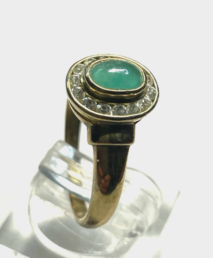 333 Gold 8 K Ring Smaragd Cabochon+ Weißtopas Ø 17,5 mm RG 55 Juwelier Qualität1