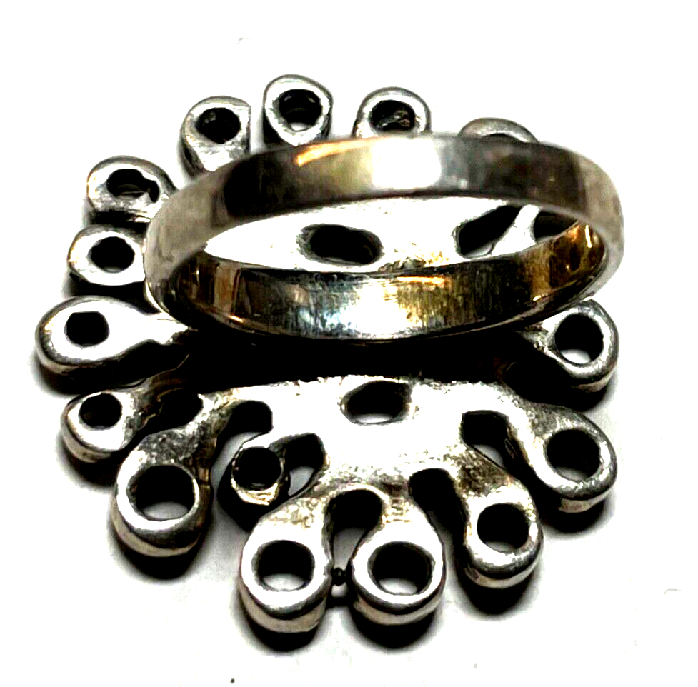 Vintage solider 925 Silber Ring Blüte Muster Ø 17 mm RG 53 Handarbeit gepflegt6