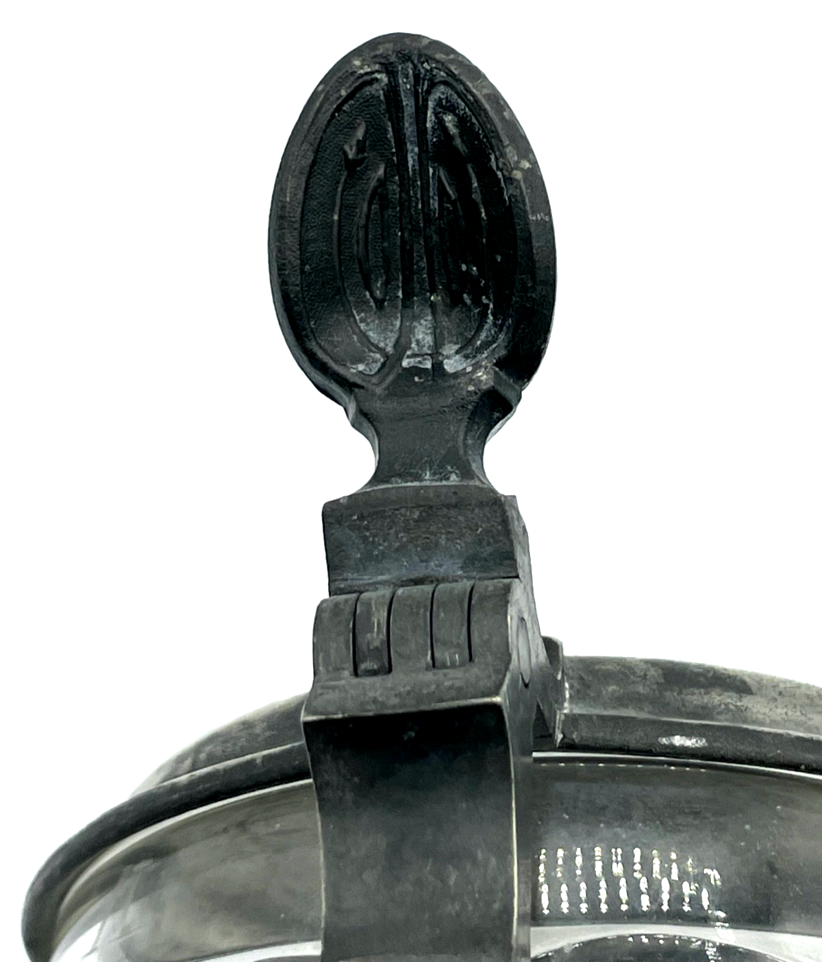 Antik dekorativ Pressglas Bierkrug 1 Liter mit Zinndeckel um 1900 Dachbodenfund8
