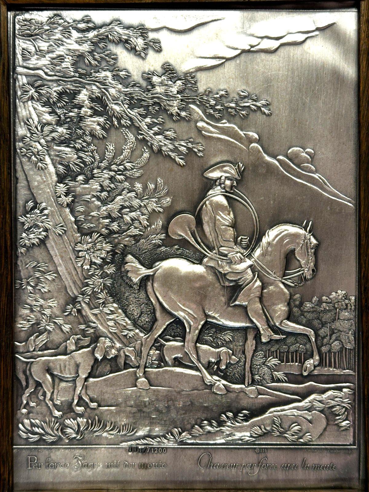 Silberrelief - Jagdszene J. E. Ridinger – Feinsilber 999 – limitiert 87/12001
