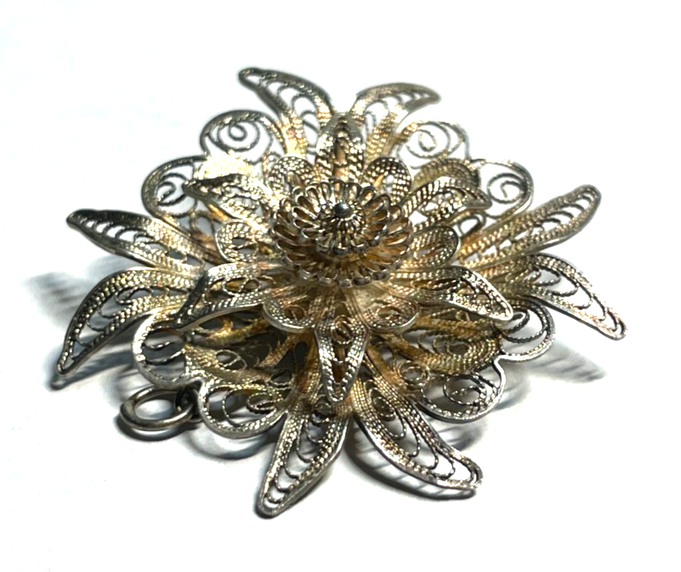 Antik 800 Silber Brosche Anstecknadel Filigransilber Anhänger Tracht Ø 45 mm4