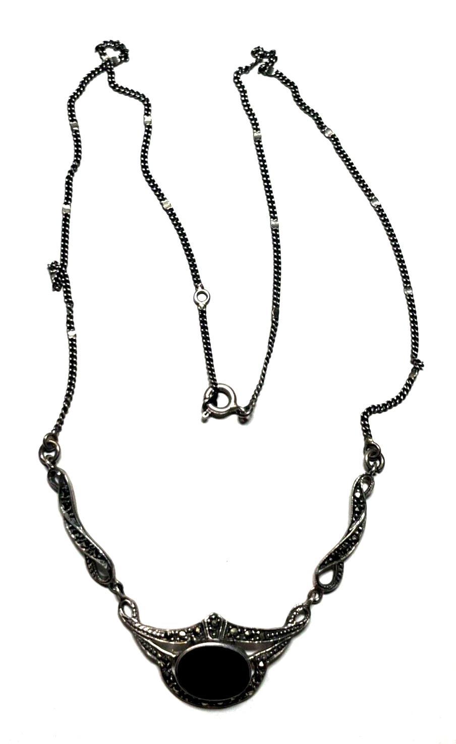 925 Sterling Silber Kette Collier Onyx Markasit im Antikstil Handarbeit apart1