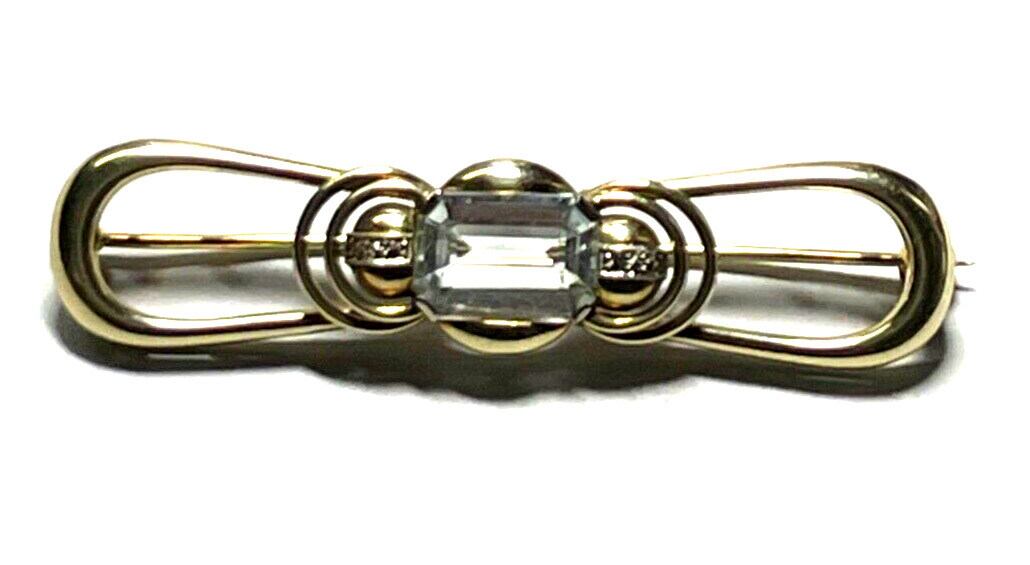 Edle 585 Gold 14 K Brosche Stabbrosche mit Aquamarin im Emerald Cut Juwelier5