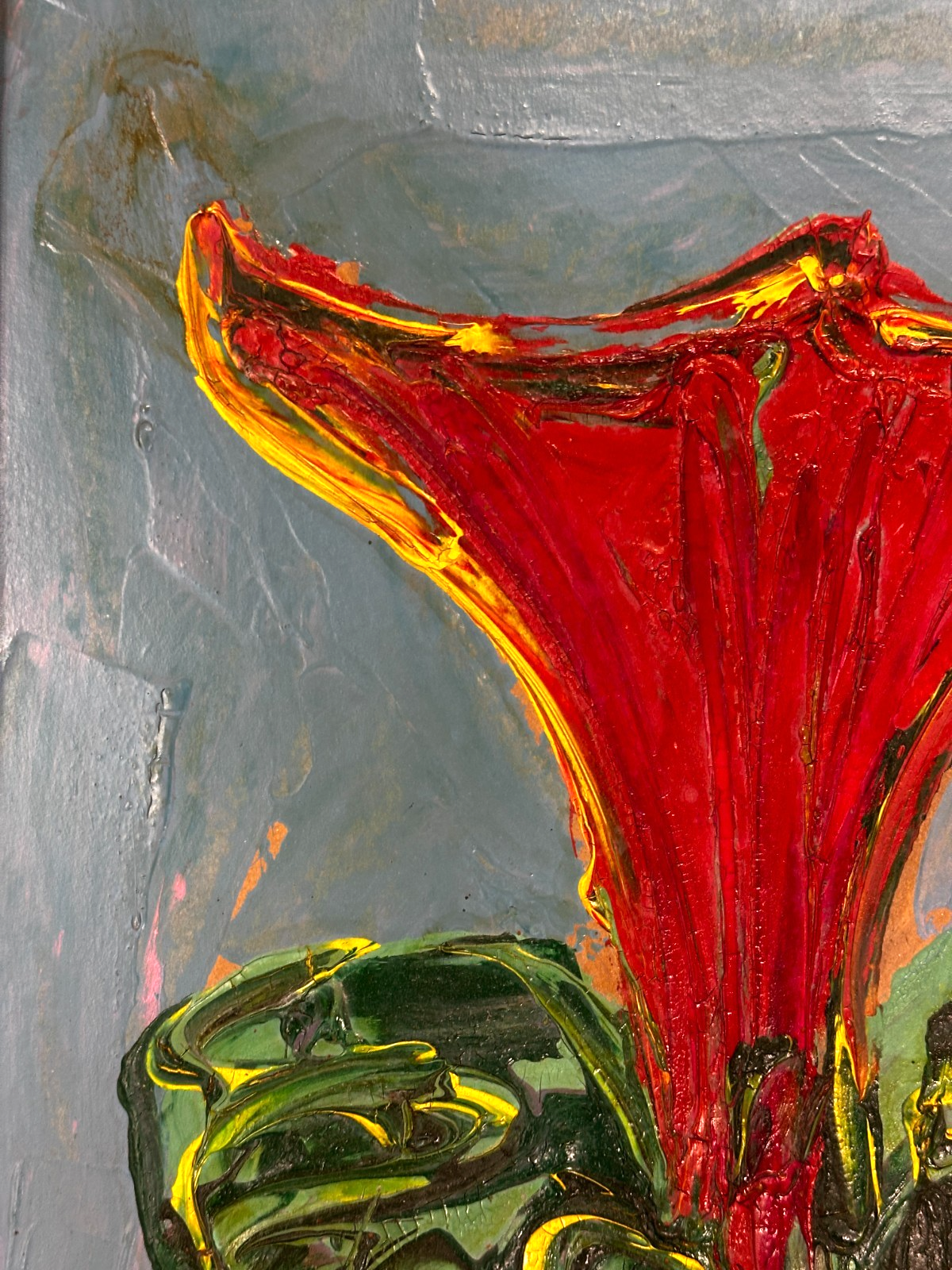 Bohumil Samuel Kečíř – Rote Blüte in Vase – pastose Spachtelmalerei -gerahmt2