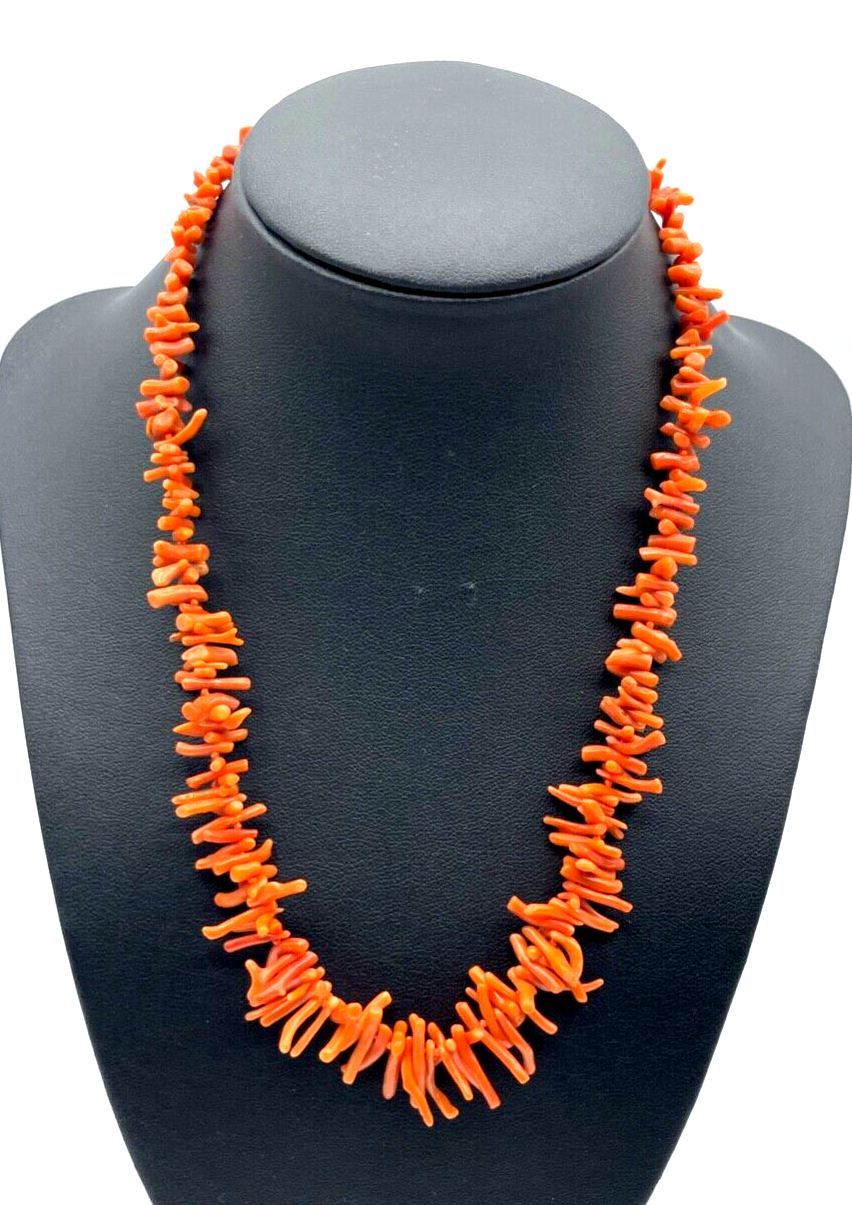 Edle vintage Korallenkette Stäbchen Koralle Collier Verlauf L 44 cm Lachsfarbig0