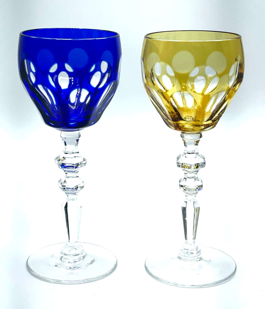 2x Kristallglas Kristall Glas Weinglas Überfang Blau + Cognac farbig H 19,5 cm0