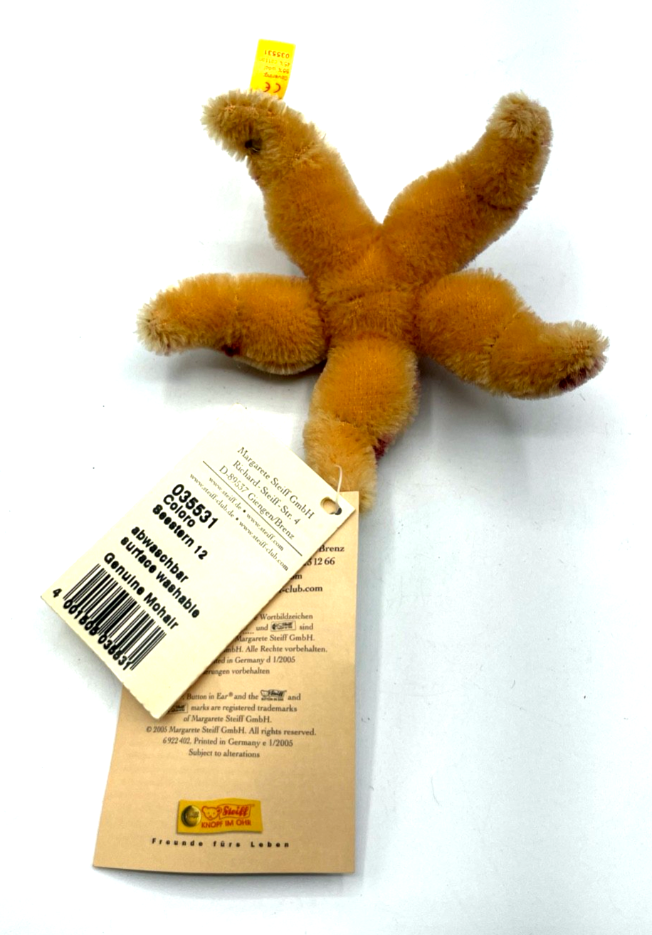 Steiff Mohair Coloro Seestern mit Knopf Schild Fahne wie neu Øca. 11,5 cm3