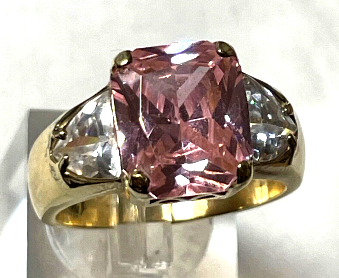 Statement 925 Silber vergoldet Silberring üppige Zirkonia Pink Ø 19 mm RG 601