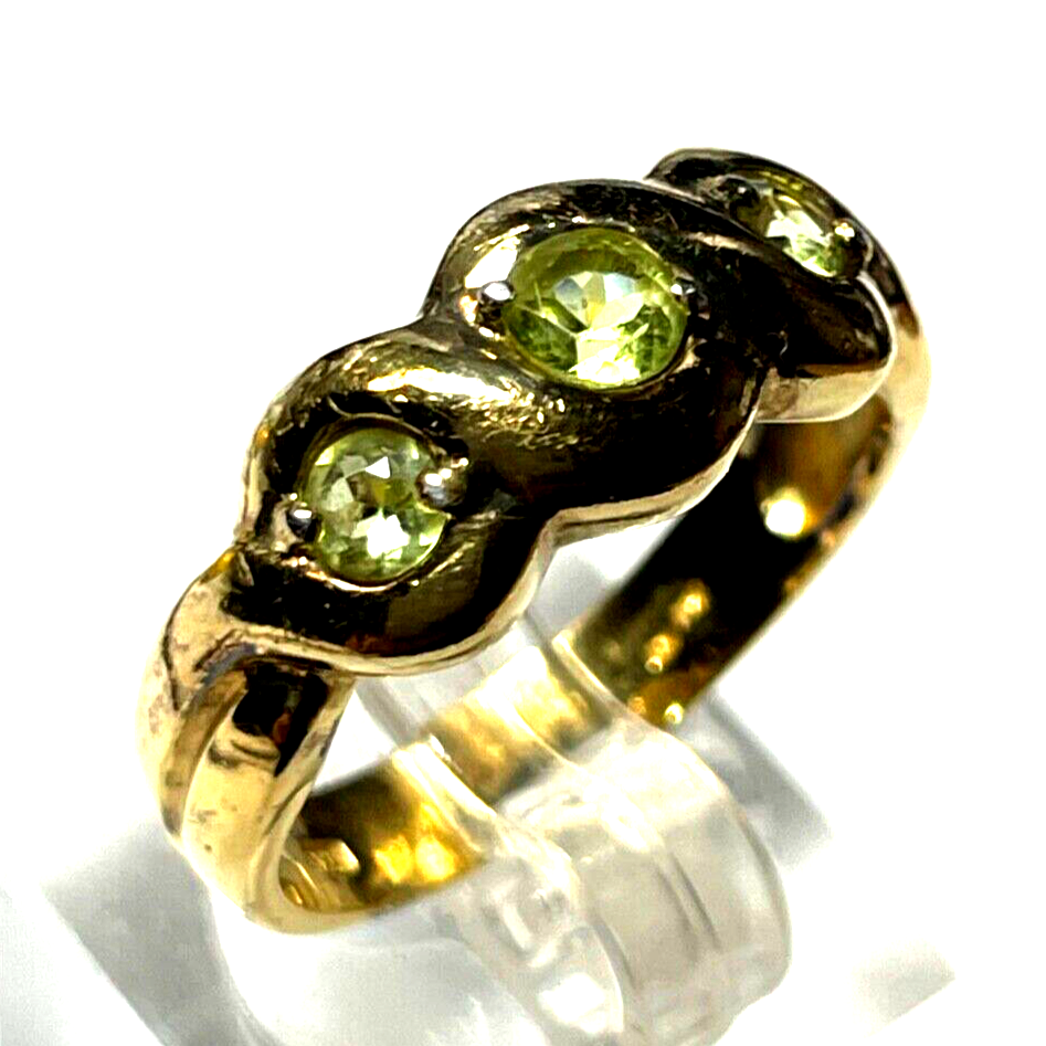 925 Silber Ring vergoldet Silberring 3 Peridot Bandring Ø 19 mm RG 605