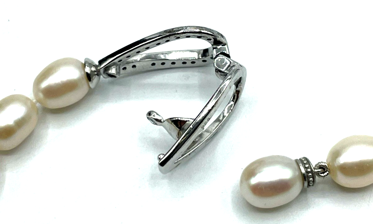 Ausgefallene SWZ Perlenkette 925 Silber Clip längenverstellbar 1A gepflegt 50 cm4