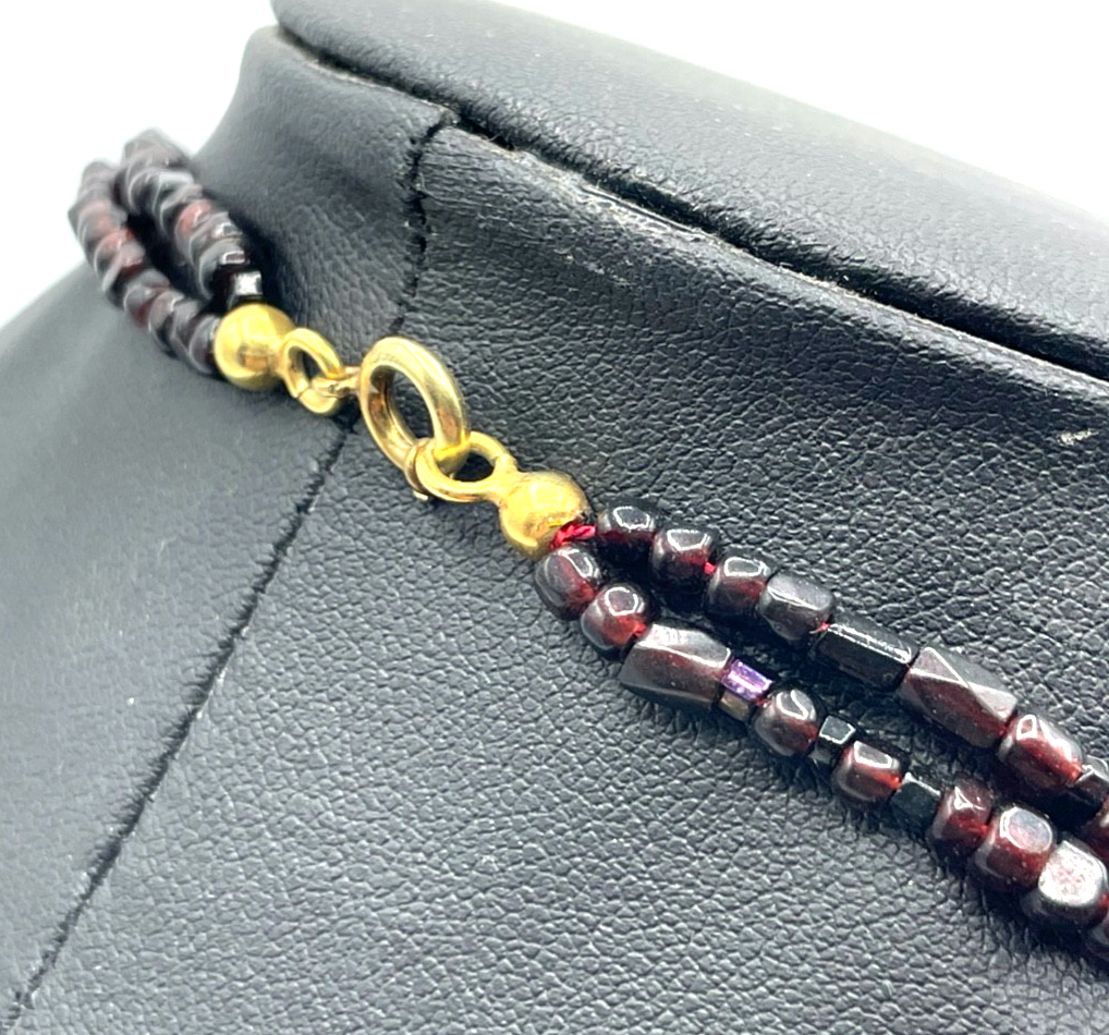 Antik zweireihige 75 cm lange Granat Kette Golddouble Federring gepflegt1
