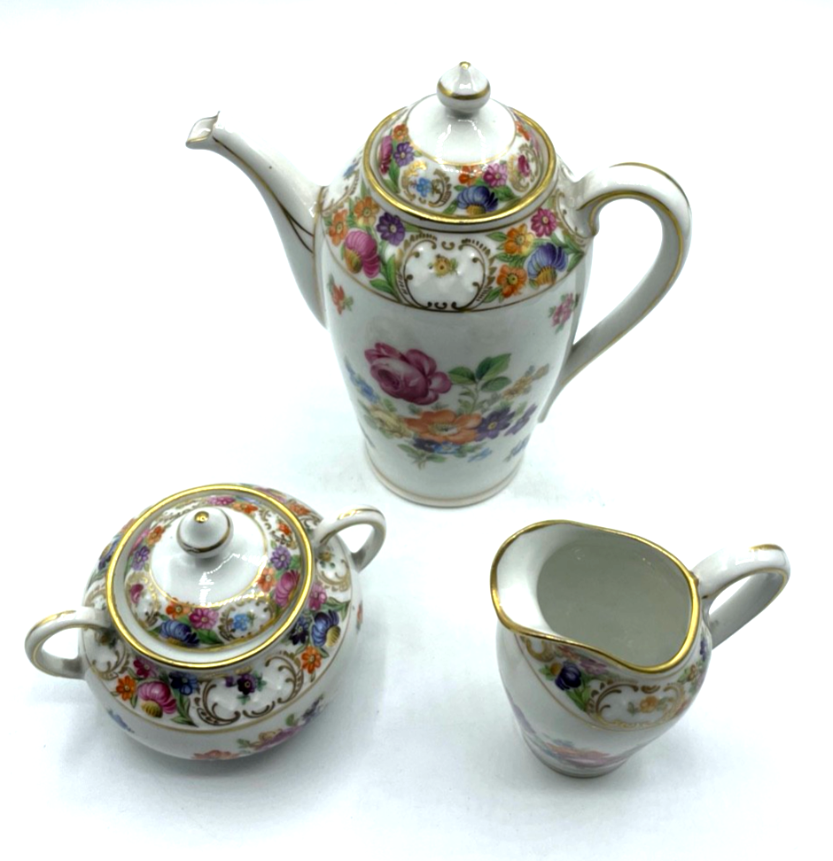 Antik Schumann Porzellan 3er Set Mokka Kanne Zuckerdose Milchkanne top Zustand2