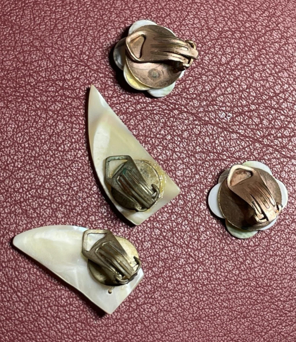 Antik Set wunderschönes antik Perlmutt Collier + 2 Paar Ohrclips Handarbeit5
