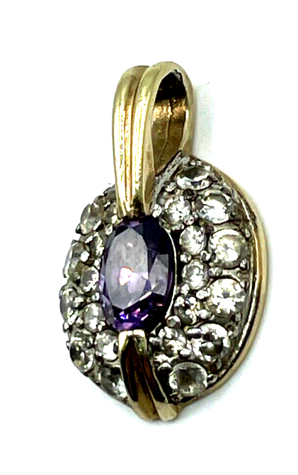 925 Silber vergoldet graziler klassischer Anhänger Amethyst Zirkonia sehr gepfl.2