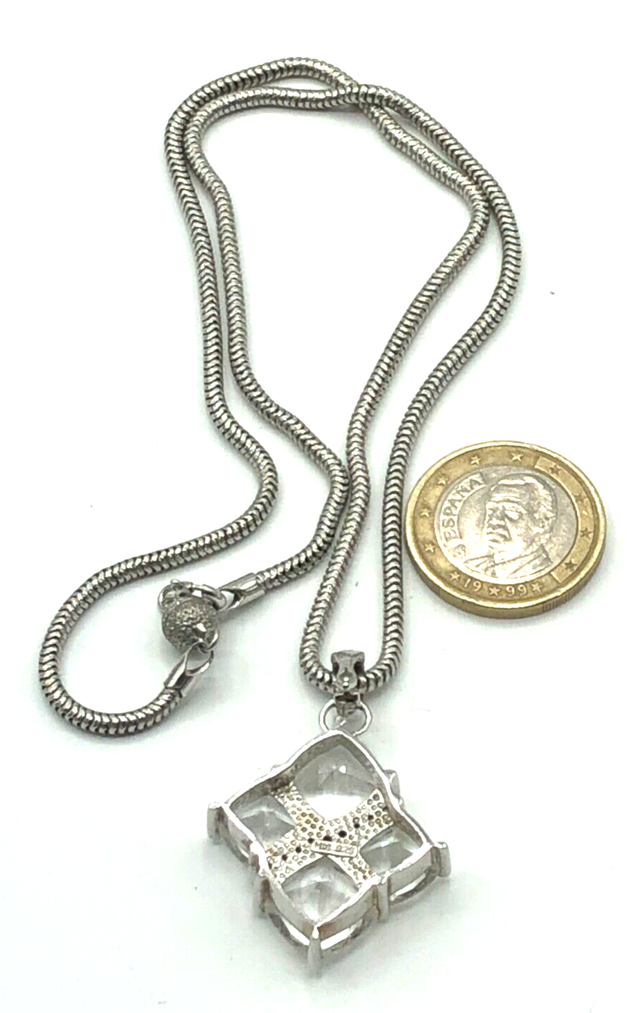 Gr. 925 Silber Clip Anhänger Bergkristall + Silber Schlangenkette Magnet Kugel4