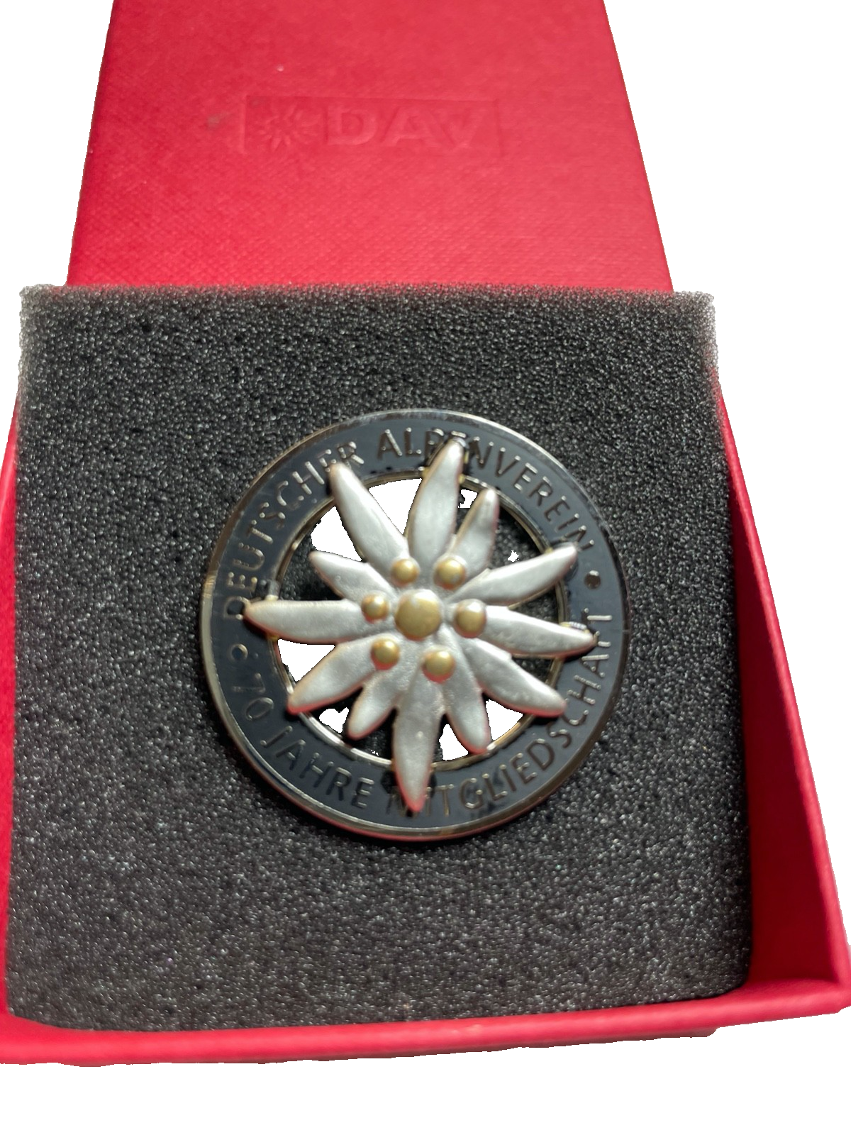 DAV Deutscher Alpenverein Abzeichen 70 Jahre Mitgliedschaft in orig. Box Pin1