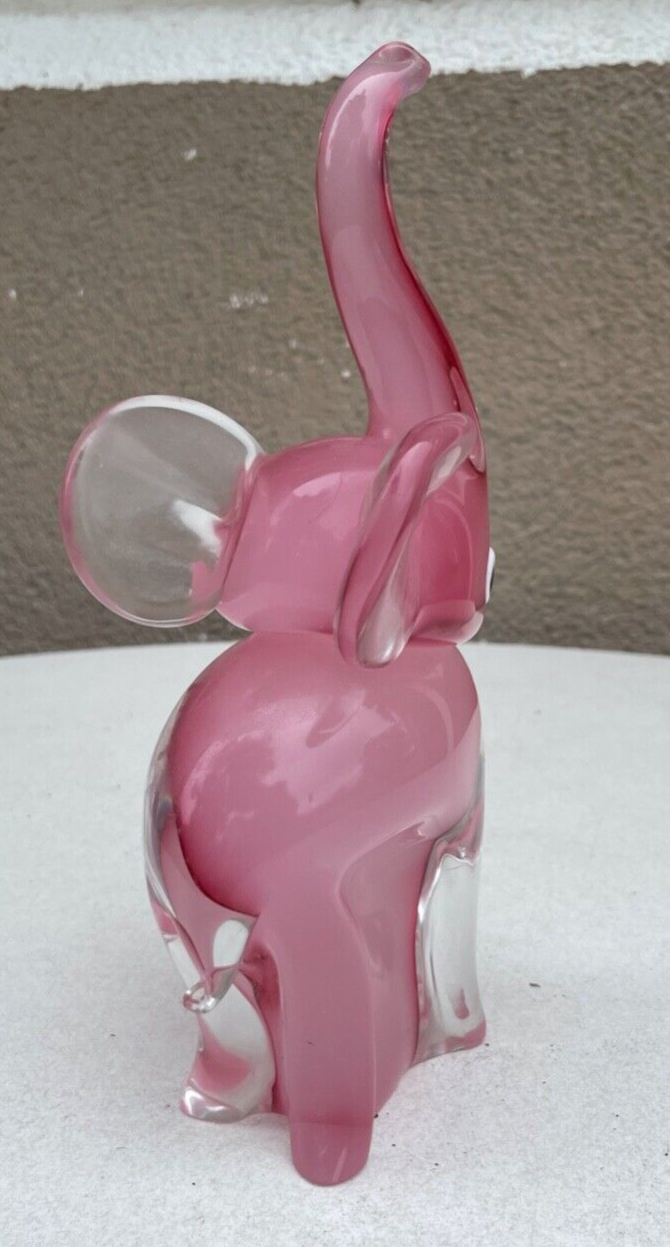 Midcentury Murano Glas Elefant Glasfigur H 24,5 cm groß pretty in pink 70erJ3