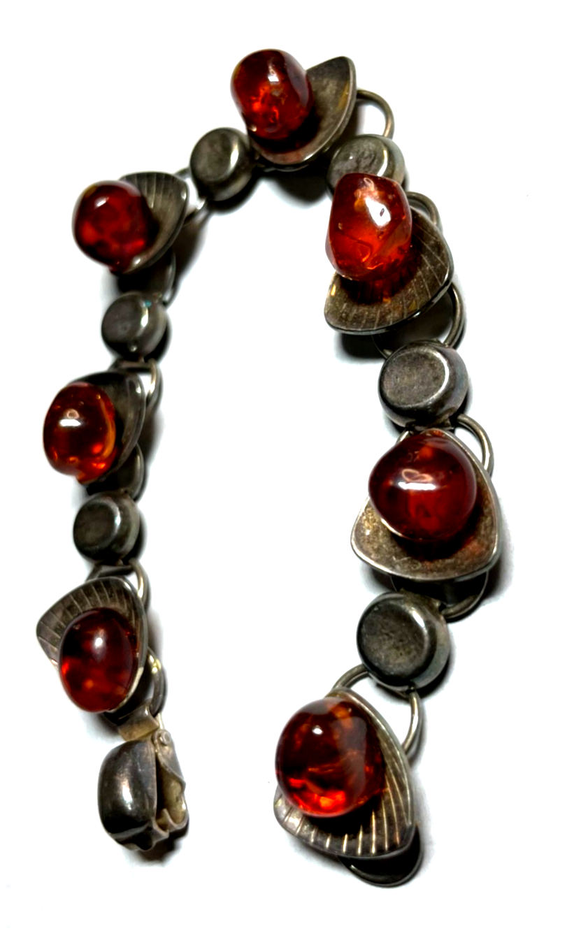 Stattliches altes EF Einer Fehrn Design Armband 830 Silber + Bernstein gepflegt4