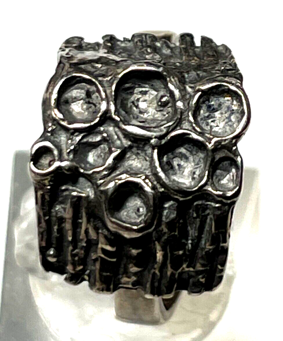 Brutalist Modernist 70erJ Silber Ring TEKA Design offene Ringschiene Handarbeit3