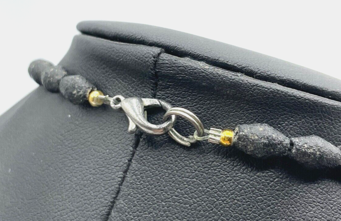 Schwarze Lava Perlen Collier Basalt Kette Kugelkette Ø 16 mm L 49 cm gepflegt2