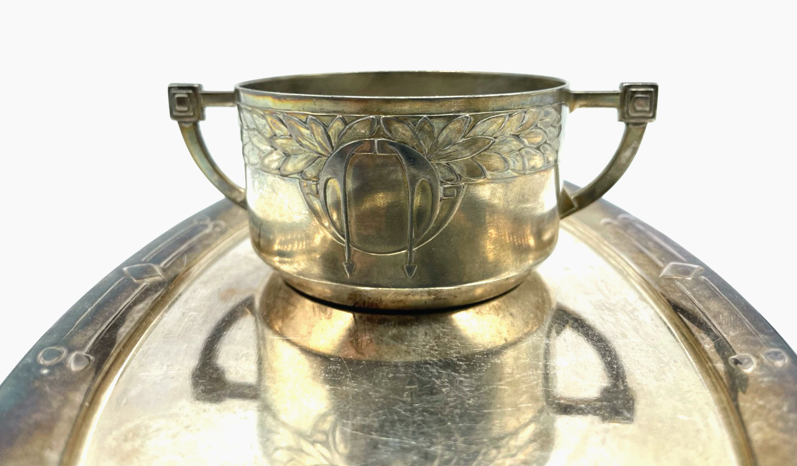 WMF Jugendstil 3er Set Metall versilbert Tablett + Milchschütte + Zuckertopf4