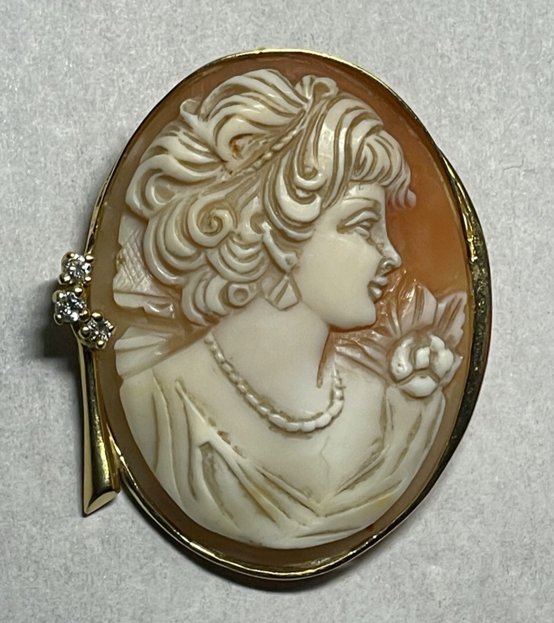 Antik Anhänger oder Brosche feine gr. Gemme Cameo in 750 Gelbgold + 3 Brillanten9