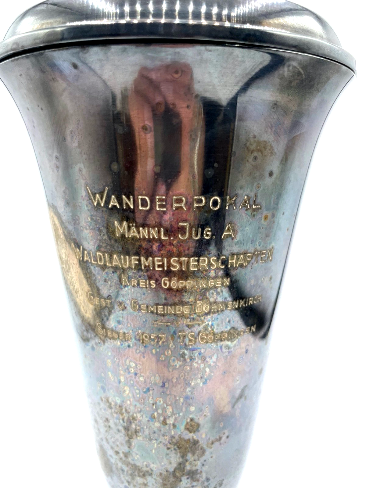 WMF versilbert Wanderpokal Sieger 1957 Waldlaufmeisterschaft TS Göppingen H 33cm1