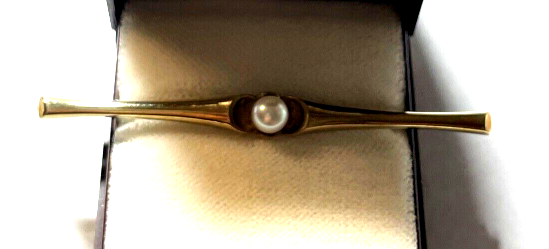 333 Gold 8K Gelbgold klassische Stabbrosche Anstecknadel mit echte Perle II 62mm0