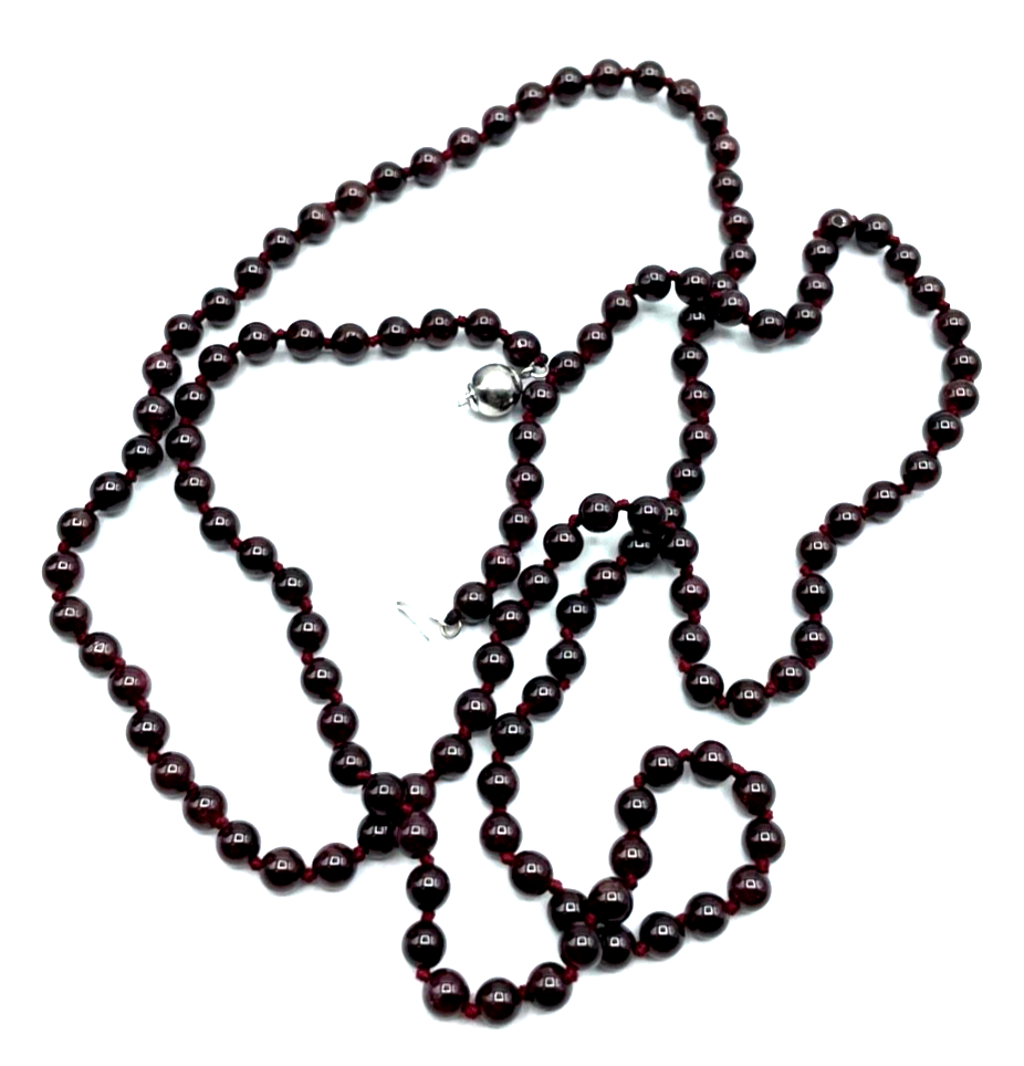 100 cm lange Granat Halskette Kugel ø 5,5 mm mit 585 Weißgold Kugel Schliesse0