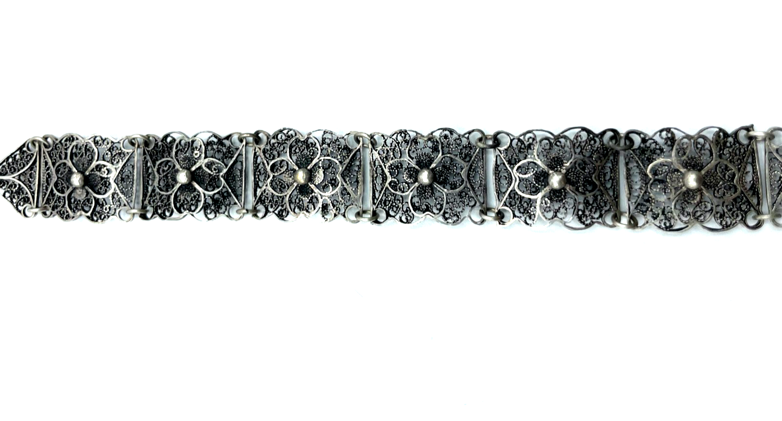 Antik 800 Silber Armband Filigransilber Handarbeit L 18 cm bis 20,5 cm B 17 mm2