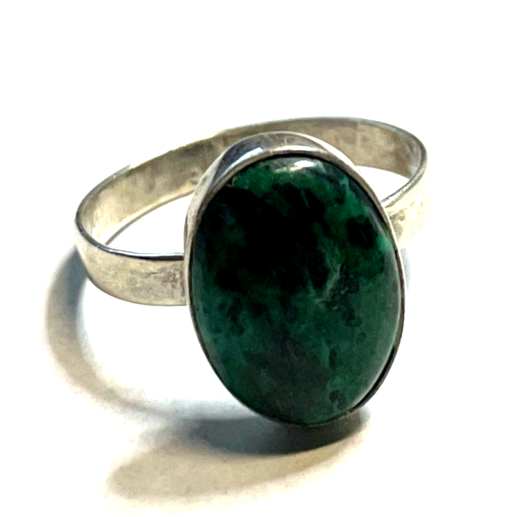 Solider 925 Silber Ring Chrysokoll Cabochon Besatz Handarbeit Ø 17 mm RG 546